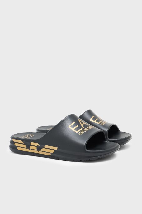 EA7 Logolu Unisex Terlik 7X000356 AF18618 MC021 SİYAH-GOLD - Ea7 (1)