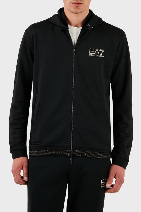 EA7 Modal Karışımlı Regular Fit Taş Detaylı Kapüşonlu Erkek Sweat 7M000304 AF13740 UC001 SİYAH - Ea7