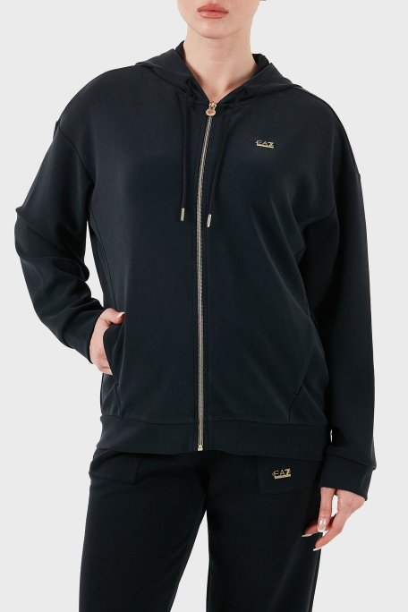 EA7 Modal Karışımlı Relaxed Fit Kapüşonlu Yaka Bayan Sweat 7W000192 AF12643 UC001 SİYAH - Ea7