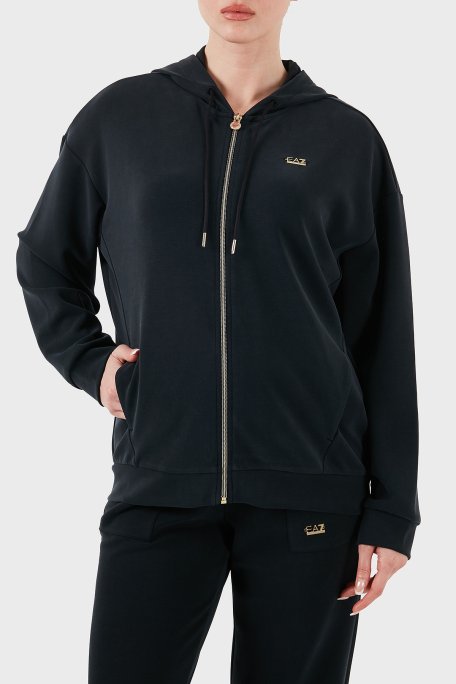 EA7 Modal Karışımlı Relaxed Fit Kapüşonlu Yaka Kadın Sweat 7W000192 AF12643 UC001 SİYAH - Ea7