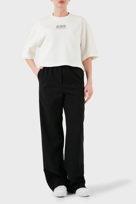 EA7 Pamuk Karışımlı Regular Fit Bisiklet Yaka Logolu Kadın T Shirt 7W000177 AF12473 U0005 EKRU - Ea7 (1)