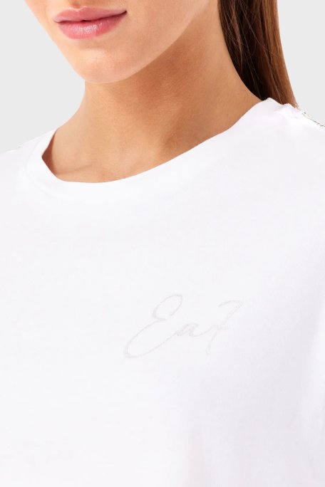 EA7 Pamuklu Boyfriend Fit Bisiklet Yaka Kadın T Shirt 6RTT10 TJDZZ 1100 BEYAZ - EA7 (1)