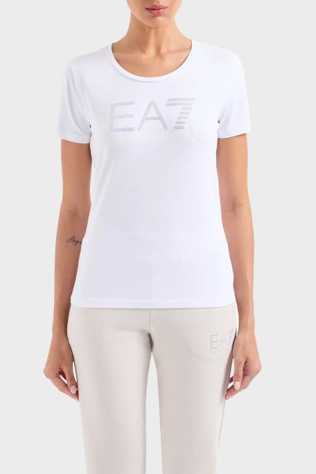 EA7 Pamuklu Regular Fit Bisiklet Yaka Bayan T Shirt 3DTT21 TJFKZ 1100 BEYAZ - EA7