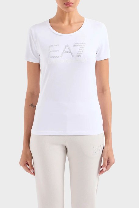 EA7 Pamuklu Regular Fit Bisiklet Yaka Kadın T Shirt 3DTT21 TJFKZ 1100 BEYAZ - EA7