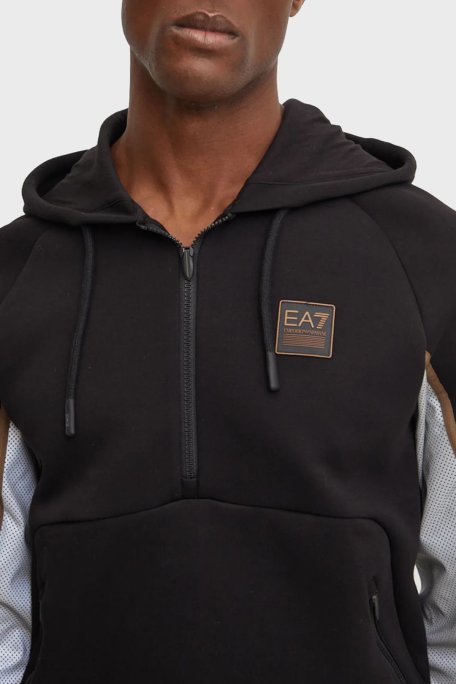 EA7 Pamuklu Regular Fit Renk Bloklu Yarım Fermuarlı Kapüşonlu Erkek Sweat 6DPM37 PJODZ 1200 SİYAH - EA7 (1)
