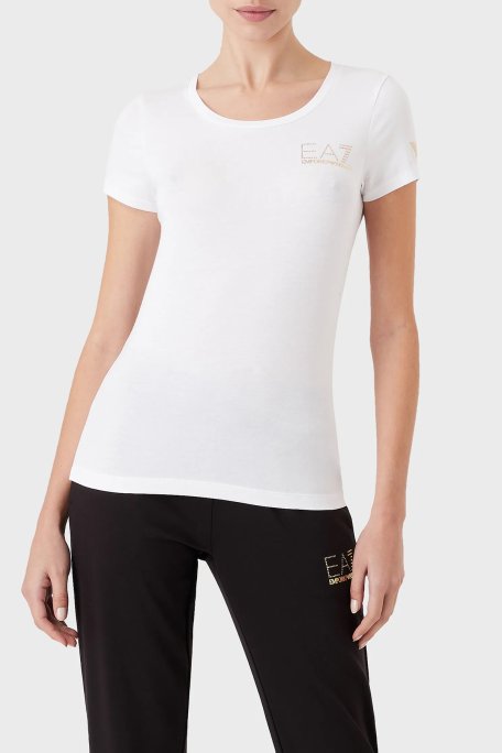 EA7 Pamuklu Slim Fit Bisiklet Yaka Kadın T Shirt 8NTT65 TJDQZ 1100 BEYAZ - EA7