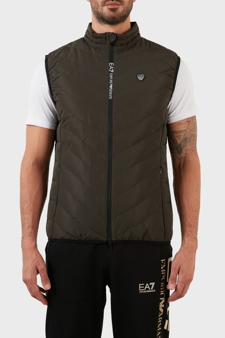EA7 Regular Fit Cepli Ördek ve Kuş Tüyü Dolgulu Dik Yaka Erkek Yelek 8NPQ03 PNE1Z 1866 HAKİ - EA7