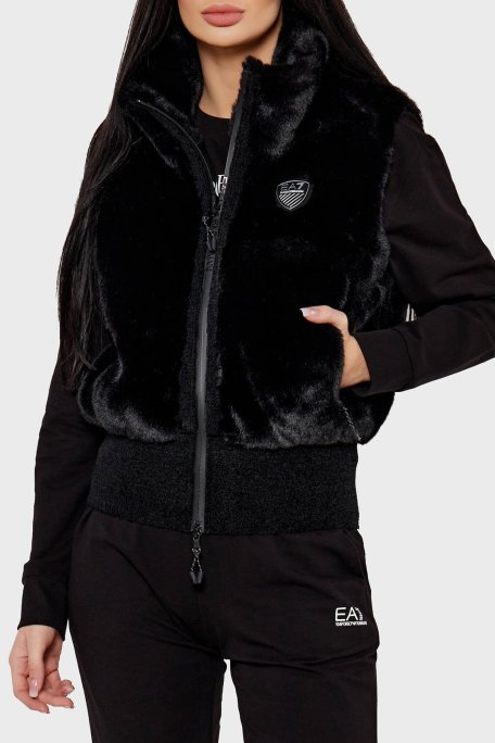 EA7 Regular Fit Dik Yaka Yumuşak Tüylü Kadın Yelek 6DTQ03 TN2ZZ 1200 SİYAH - EA7