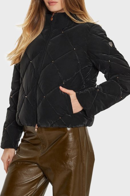 EA7 Regular Fit Gizli Kapüşonlu Dik Yaka Crop Şişme Kadın Mont 6DTB14 TNDMZ 1200 SİYAH - EA7