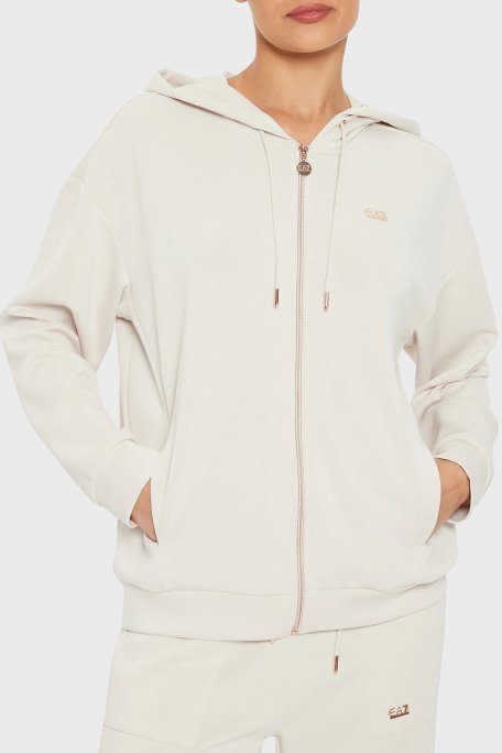 EA7 Regular Fit Kapüşonlu Fermuarlı Kadın Sweat 6DTM08 TJZBZ 1120 BEYAZ - EA7