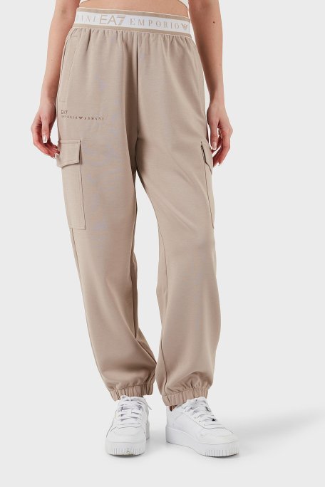 EA7 Regular Fit Normal Bel Ribanalı Paça Logolu Jogger Bayan Pantolon 7W000282 AF12501 U6155 BEJ - Ea7