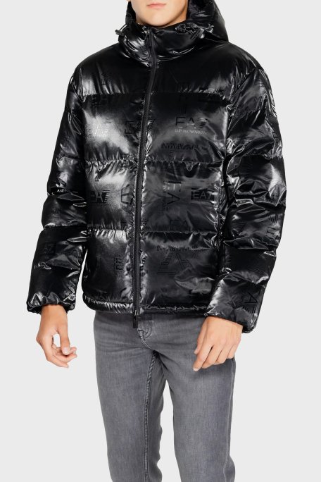 EA7 Regular Fit Parlak Görünümlü Kapüşonlu Şişme Erkek Mont 6DPB34 PNHMZ 1200 SİYAH - EA7