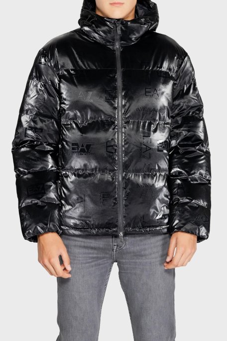 EA7 Regular Fit Parlak Görünümlü Kapüşonlu Şişme Erkek Mont 6DPB34 PNHMZ 1200 SİYAH - EA7 (1)