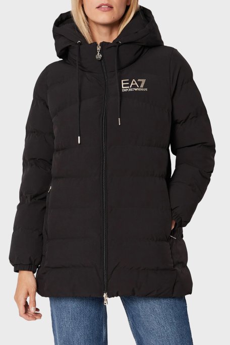 EA7 Regular Fit Rüzgar ve Isı Kaybı Korumalı Çıkarılabilir Kapüşonlu Uzun Kadın Mont 6LTK09 TN5VZ 0200 SİYAH - EA7