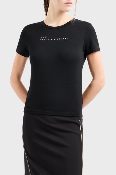 EA7 Streç Logo Yazılı Slim Fit Bisiklet Yaka Kadın T Shirt 7W000274 AF12945 UC001 SİYAH - Ea7