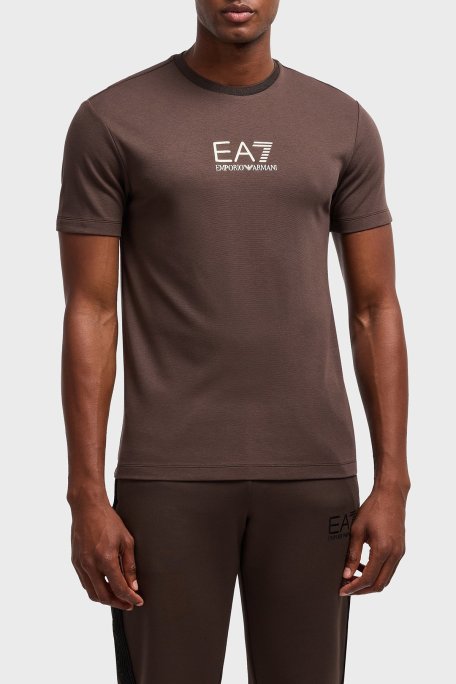 EA7 Streç Logolu Slim Fit Bisiklet Yaka Erkek T Shirt 7M000301 AF13739 U6139 KAHVE - Ea7