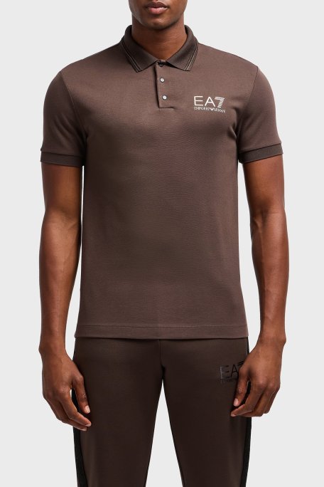 EA7 Streç Logolu Slim Fit Düğmeli Erkek Polo Yaka T Shirt 7M000300 AF13739 U6139 KAHVE - Ea7