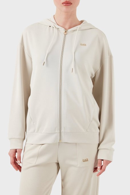 EA7 Streç Modal Karışımlı Relaxed Fit Kapüşonlu Yaka Bayan Sweat 7W000192 AF12643 U1112 KREM - Ea7