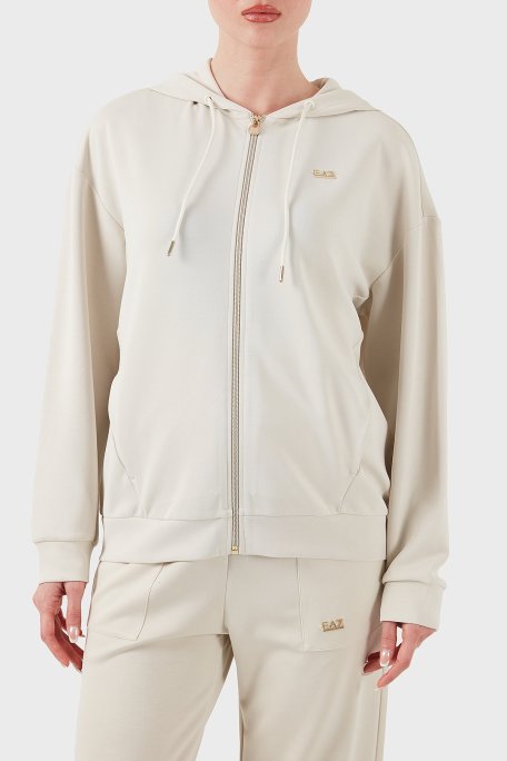 EA7 Streç Modal Karışımlı Relaxed Fit Kapüşonlu Yaka Kadın Sweat 7W000192 AF12643 U1112 KREM - Ea7