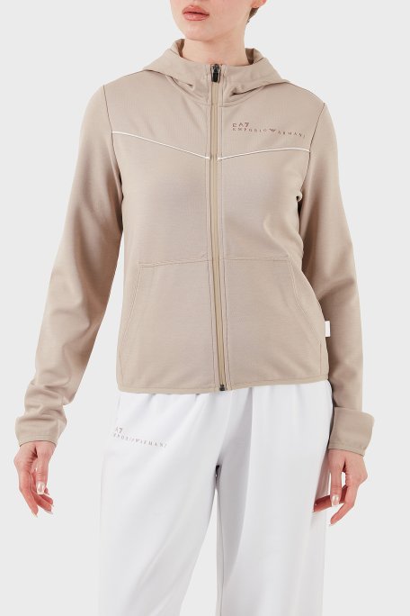 EA7 Streç Pamuklu Regular Fit Kapüşonlu Kadın Sweat 7W000278 AF12501 U6155 BEJ - Ea7