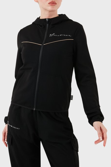 EA7 Streç Pamuklu Regular Fit Kapüşonlu Kadın Sweat 7W000278 AF12501 UC001 SİYAH - Ea7