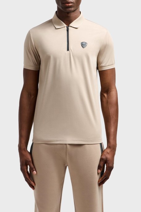 EA7 Streç Slim Fit Fermuarlı Erkek Polo Yaka T Shirt 8NPF13 PJRGZ U6155 BEJ - Ea7