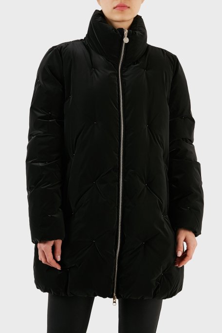 EA7 Taş Detaylı Fermuarlı Dik Yaka Regular Fit Uzun Bayan Mont 6RTK34 TNDMZ 1200 SİYAH - EA7