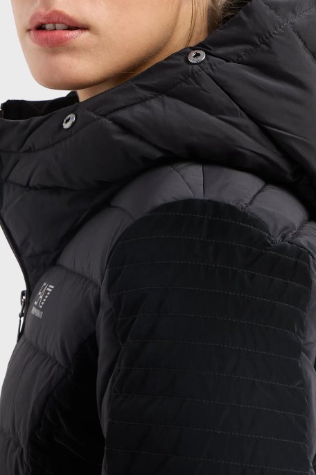 EA7 Yakası Tüylü Kapüşonlu Fermuarlı Regular Fit Uzun Bayan Mont 6RTL10 TNDAZ 1200 SİYAH - EA7 (1)