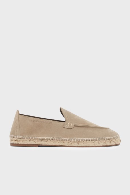 Emporio Armani % 100 Deri Erkek Espadril EM005854 AF23967 U6092 VİZON - Emporio Armani