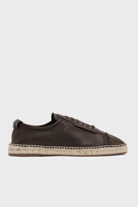 Emporio Armani % 100 Deri Espadril Erkek Ayakkabı EM005857 AF25536 U6326 KAHVERENGİ - Emporio Armani