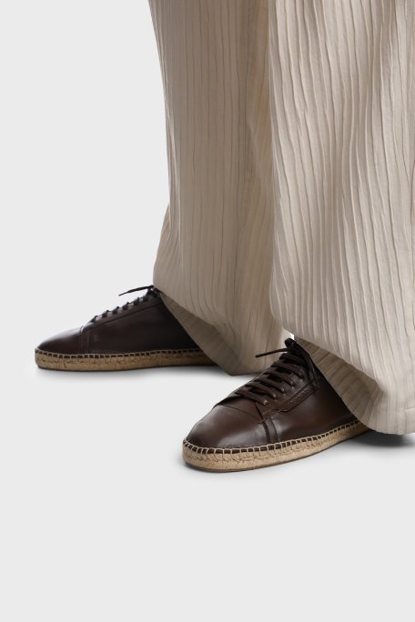 Emporio Armani % 100 Deri Espadril Erkek Ayakkabı EM005857 AF25536 U6326 KAHVERENGİ - Emporio Armani (1)