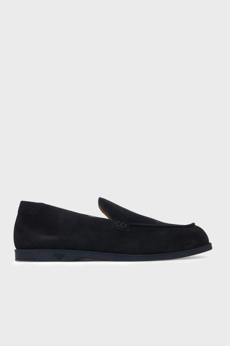 Emporio Armani % 100 Deri Loafer Erkek Ayakkabı EM004941 AF23967 UB117 LACİVERT - Emporio Armani