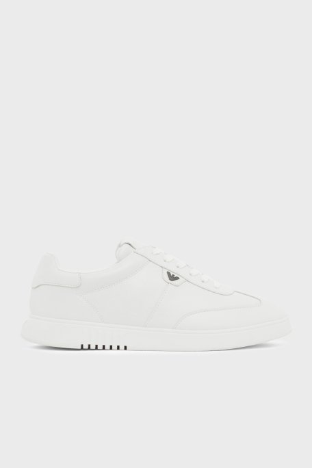 Emporio Armani % 100 Deri Logolu Sneaker Erkek Ayakkabı EM003062 AF20004 U0003 BEYAZ - Emporio Armani