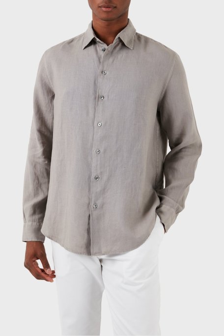 Emporio Armani % 100 Keten Regular Fit Erkek Gömlek E31SM0 010F1 114 GRİ - Emporio Armani