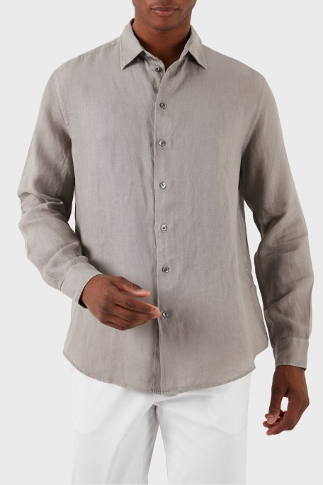 Emporio Armani % 100 Keten Regular Fit Erkek Gömlek E31SM0 010F1 114 GRİ - Emporio Armani (1)