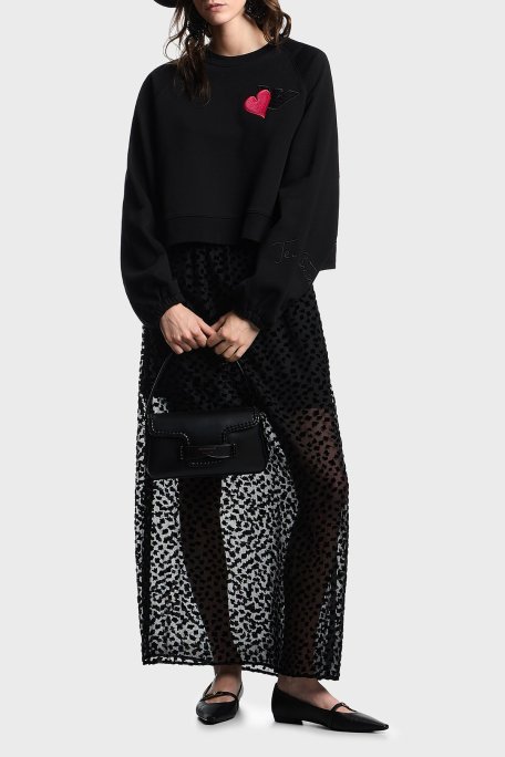 Emporio Armani % 100 Pamuk Comfort Fit Minimal Desenli Bayan Sweat EW002122 AF12538 UC001 SİYAH - Emporio Armani (1)