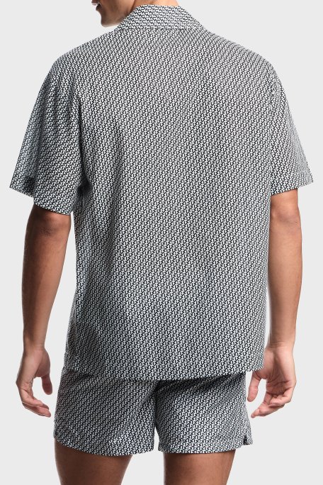 Emporio Armani % 100 Pamuk Desenli Relaxed Fit Kısa Kollu Erkek Gömlek EM000593 AF20439 F0026 BEYAZ SİYAH - Emporio Armani (1)