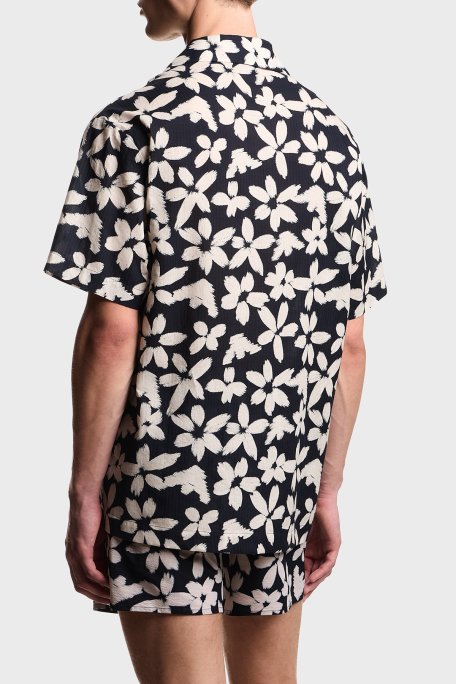 Emporio Armani % 100 Pamuk Desenli Relaxed Fit Kısa Kollu Erkek Gömlek EM000593 AF20443 FB074 BEYAZ LACİVERT - Emporio Armani (1)