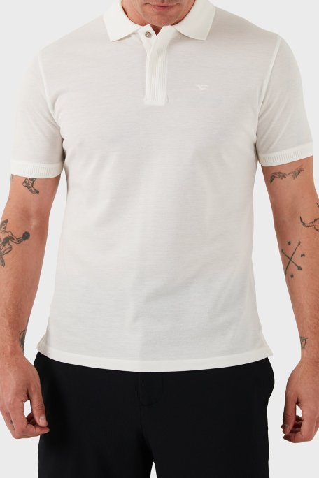 Emporio Armani % 100 Pamuk Gizli Düğmeli Erkek Polo Yaka T Shirt EM000850 AF12955 U0003 BEYAZ - Emporio Armani