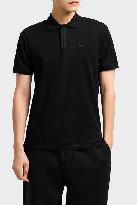 Emporio Armani % 100 Pamuk Gizli Düğmeli Erkek Polo Yaka T Shirt EM000850 AF12955 UC001 SİYAH - Emporio Armani