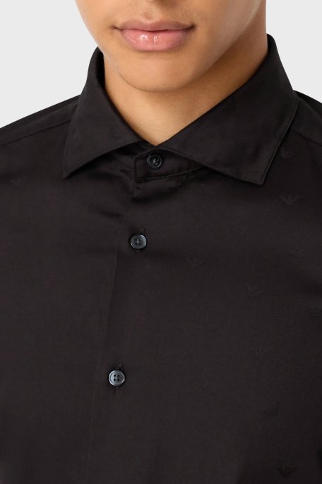 Emporio Armani % 100 Pamuk Jakar Desenli Regular Fit Erkek Gömlek 6R1C86 1NVYZ F087 SİYAH - Emporio Armani (1)
