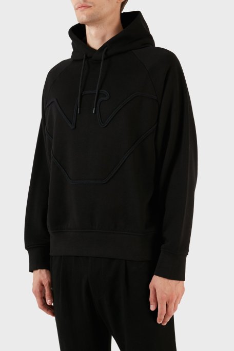 Emporio Armani % 100 Pamuk Kapüşonlu Logo Desenli Regular Fit Erkek Sweat 6R1ME4 1JWPZ 00B4 SİYAH - Emporio Armani (1)