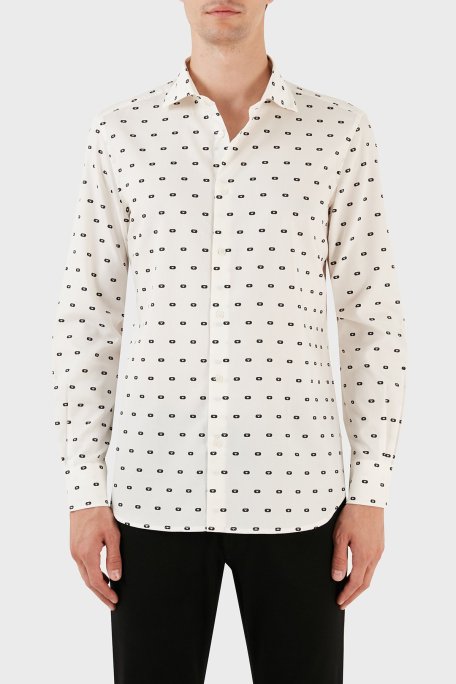 Emporio Armani Pamuklu Logo Desen Baskılı Regular Fit Erkek Gömlek 6R1C86 1NMVZ F1E7 BEYAZ - Emporio Armani