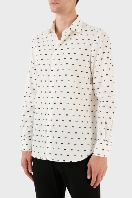 Emporio Armani Pamuklu Logo Desen Baskılı Regular Fit Erkek Gömlek 6R1C86 1NMVZ F1E7 BEYAZ - Emporio Armani (1)