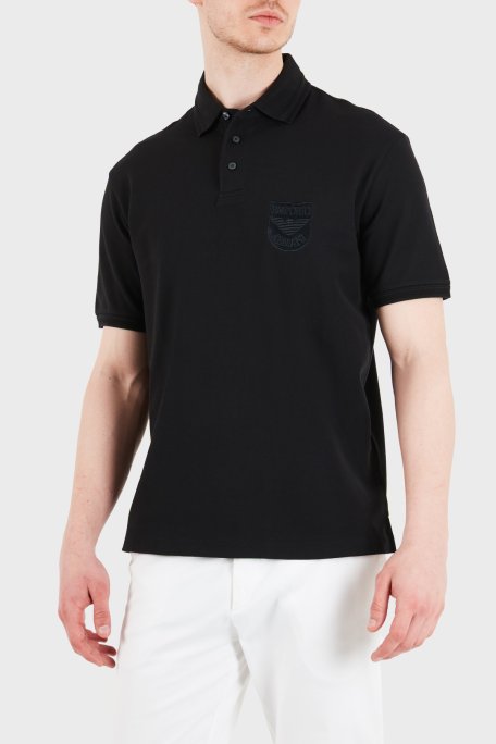 Emporio Armani % 100 Pamuk Logo İşlemeli Düğmeli Erkek Polo EM005363 AF10497 UC001 SİYAH - Emporio Armani