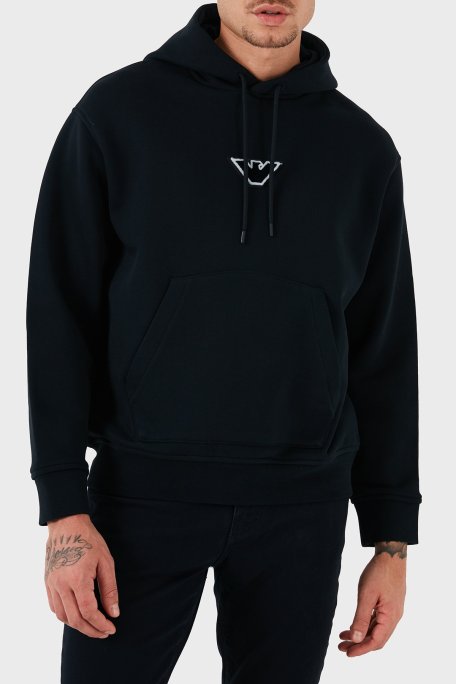 Emporio Armani % 100 Pamuk Logolu Regular Fit Kapüşonlu Erkek Sweat 6D1M93 1JTAZ 0985 LACİVERT - Emporio Armani