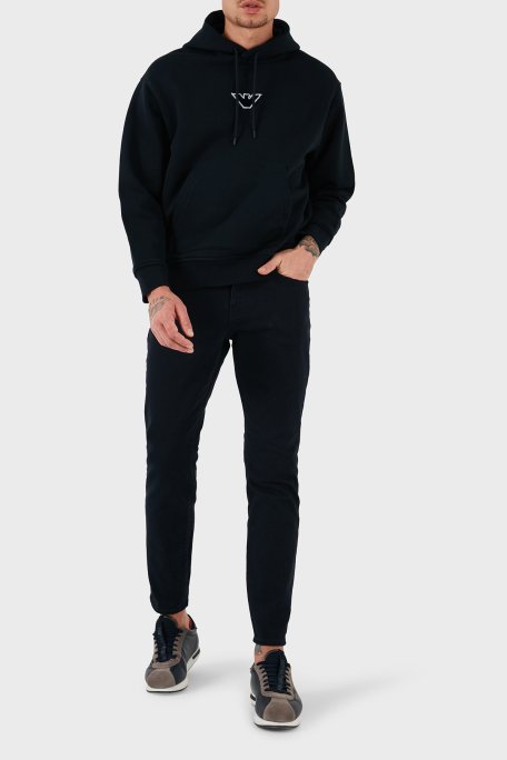 Emporio Armani % 100 Pamuk Logolu Regular Fit Kapüşonlu Erkek Sweat 6D1M93 1JTAZ 0985 LACİVERT - Emporio Armani (1)