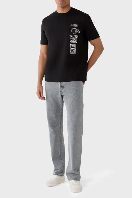 Emporio Armani % 100 Pamuk Regular Fit Bisiklet Yaka Baskılı Erkek T Shirt EM004994 AF24470 UC001 SİYAH - Emporio Armani (1)