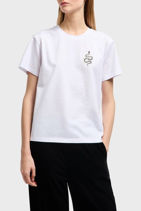 Emporio Armani % 100 Pamuk Regular Fit Bisiklet Yaka Bayan T Shirt EW001169 AF10003 U0001 BEYAZ - Emporio Armani