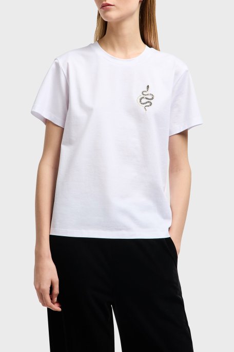 Emporio Armani % 100 Pamuk Regular Fit Bisiklet Yaka Kadın T Shirt EW001169 AF10003 U0001 BEYAZ - Emporio Armani
